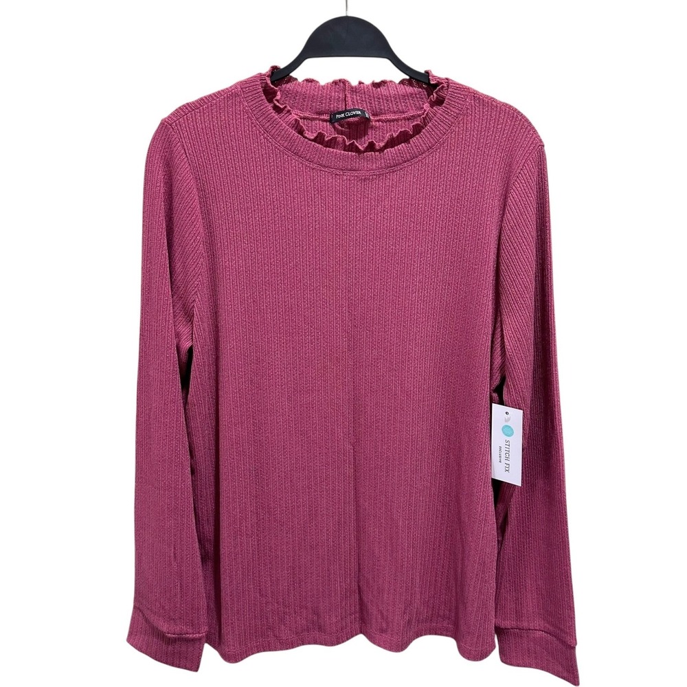 Pink Clover Stictch Fix Women Size XXL Pink Ruffle Mock Neck Long Sleeve Top NWT